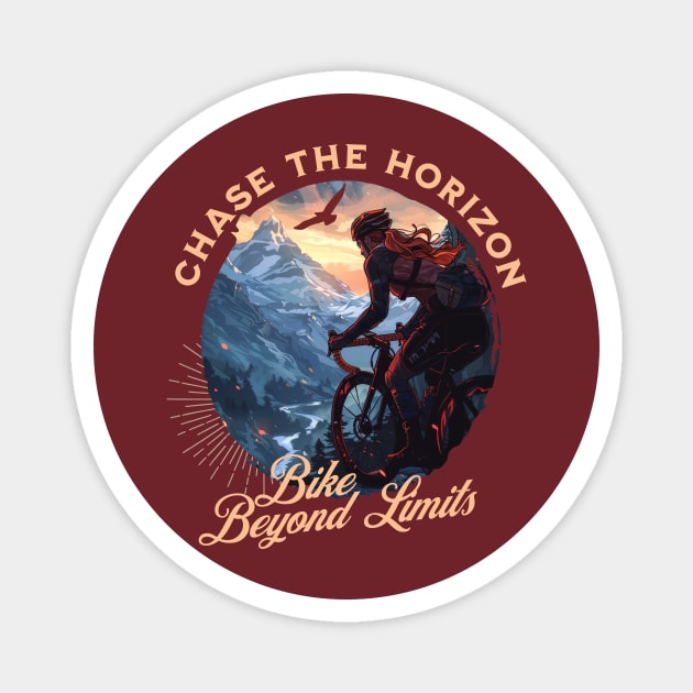 Chase the Horizon, Bike Beyond Limits Magnet by Vinokurio